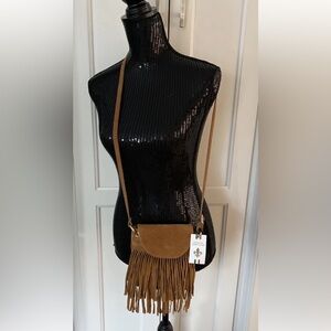 🆕 Persaman New York Tan Suede With Fringe Crossbody Bag Made in Italy 🇮🇹 “Rare”
